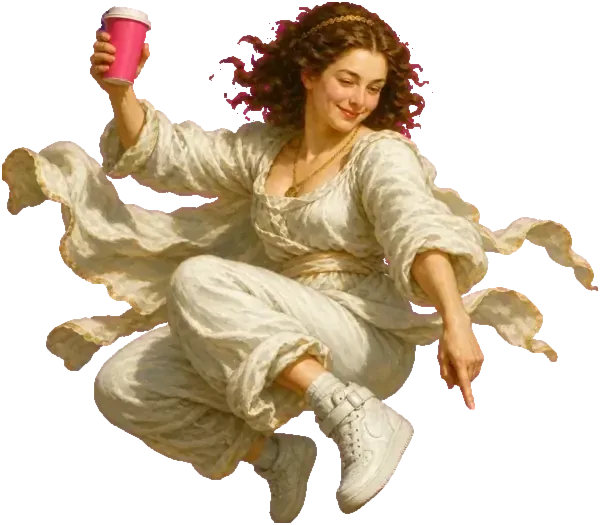A playful woman pointing down
