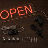 RETRP Retro OPEN LED Neon Sign, Red, Clear Acrylic