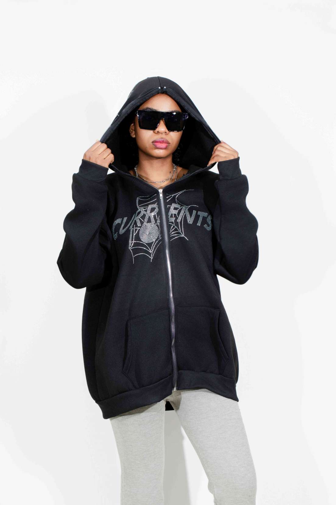 OHFRU Cross And Spiderweb Zip Hoodie