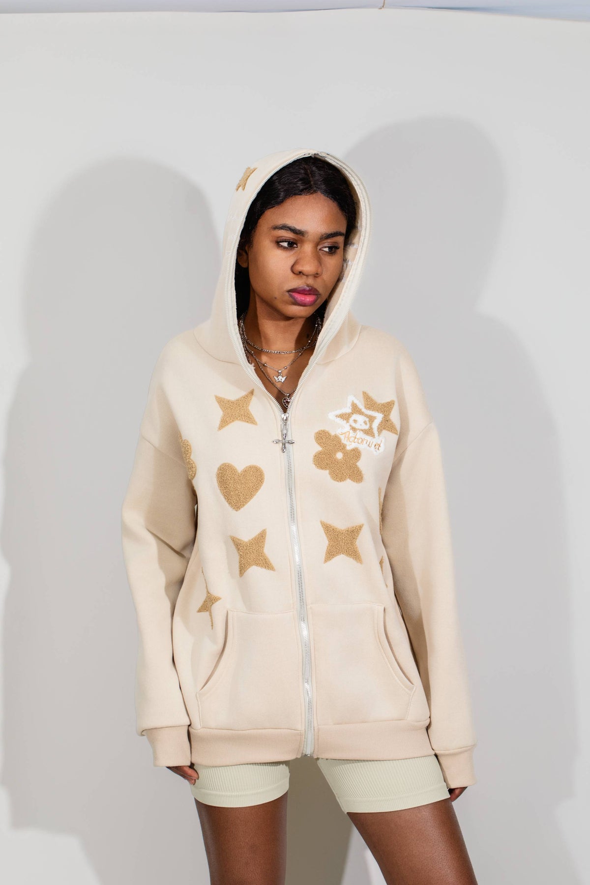 OHFRU Apricot Zip Hooded Hoodie