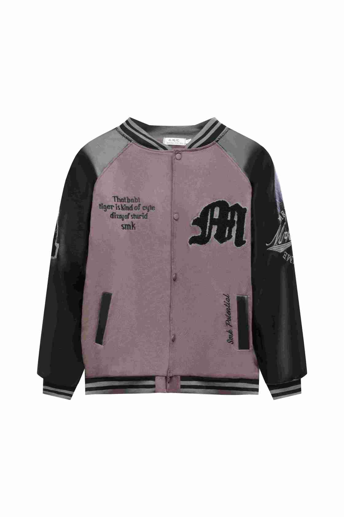 OHFRU Baseball Jacket with Brown Leather Sleeves