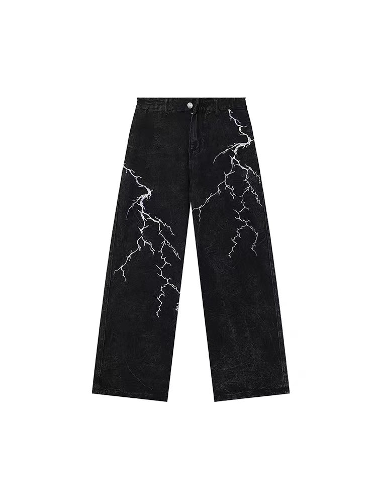 OHFRU Denim jeans with lightning embroidery
