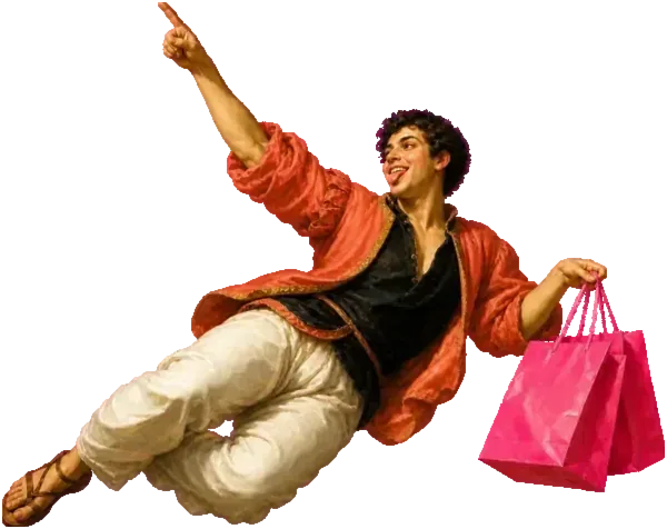 A playful man pointing up